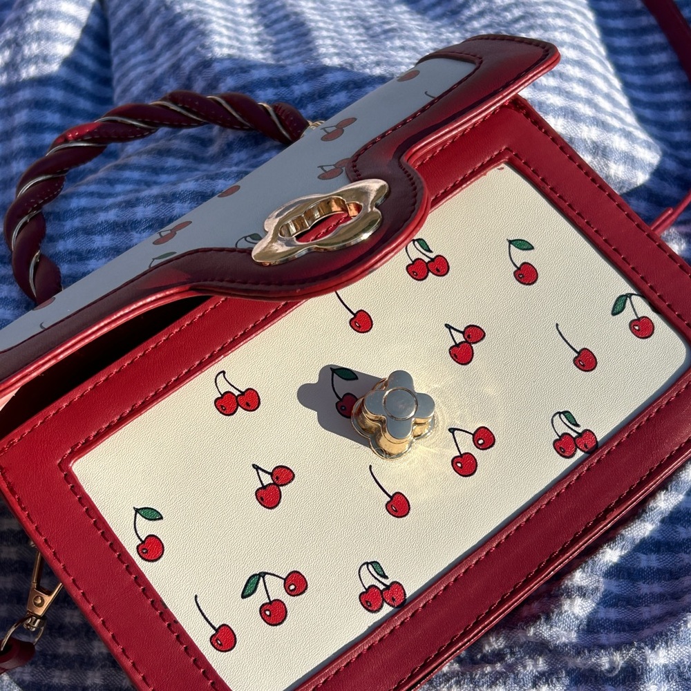Red and Cream Mini Bag with Cherry Details - Picture 2 of 4